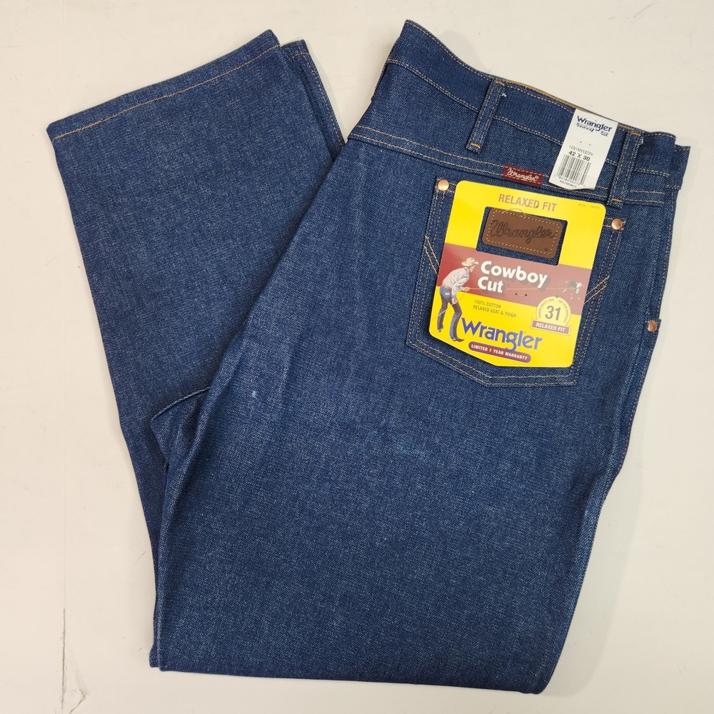 Wrangler Cowboy Cut Relaxed Fit Jeans 42x30 Dark Stone Denim 31MWZDN NEW